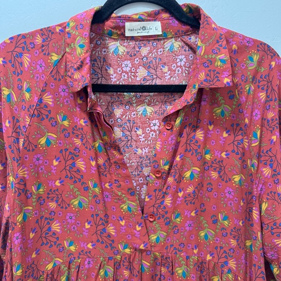 Natural Life Rebecca Maxi Dress Pockets Red Clay Long Sleeve Tiered Bohemian L - Picture 9 of 14